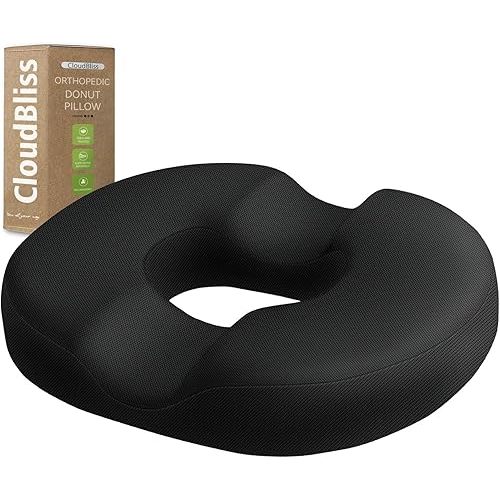Donut Pillow Seat Cushion for Tailbone Pain Relief and Hemorrhoids, Memory Foam Seat Chair Cushion for Postpartum Pregnancy, Seat Cushions for Men and Women for Home & Office, (Black)