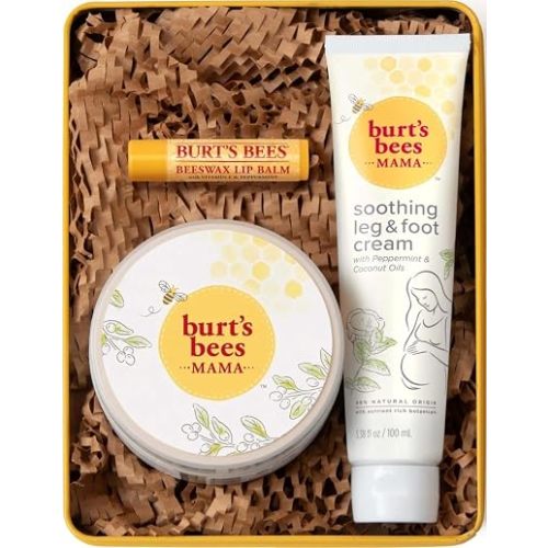 Burt's Bees Mama Gift Set, Includes Lip Balm, Leg and Foot Cream, and Belly Butter, Natural Origin Skin Care, 0.15 oz./3.38 oz./6.5 oz.