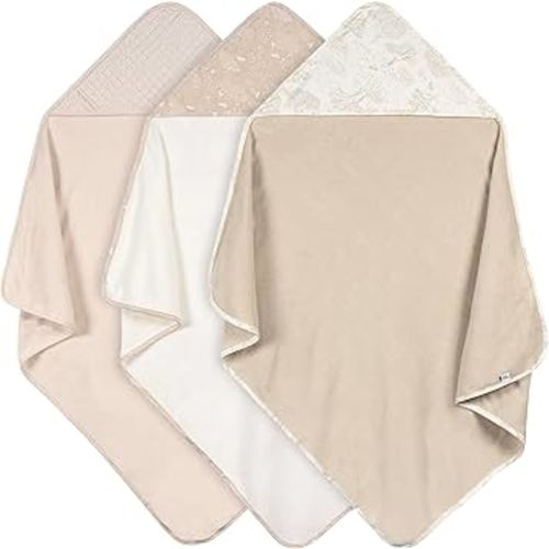 Just Born 3-Pack Hooded Towels – Soft & Absorbent Baby Bath Towels, Gentle on Skin, Adorable Unisex Designs - Tan