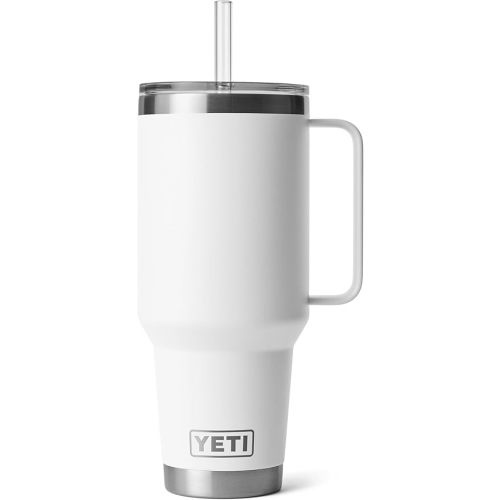 YETI Rambler 42 oz Tumbler with Handle and Straw Lid, Travel Mug Water Tumbler, Vacuum Insulated Cup with Handle, Stainless Steel, White