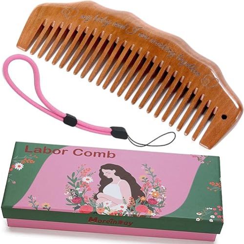 Labor Comb, Peachwood Birthing Comb for Labor Pain with Wrist Strip and Gift Case