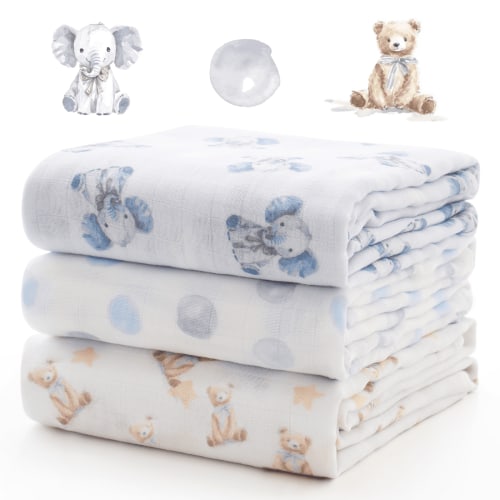 Momcozy Muslin Swaddle Blankets, 3 Pack, Breathable 2-Layer Gauze Large 47'' x 47'' Baby Swaddling Receiving Blanket for Newborn Boys Girls, Innocence