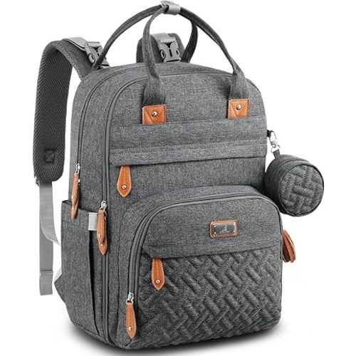 BabbleRoo Diaper Bag Backpack - Baby Essentials Travel Tote - Multi Function Water Resistant Diaper Bag, Travel Essentials Baby Bag with Changing Pad, Stroller Straps & Pacifier Case - Dark Gray