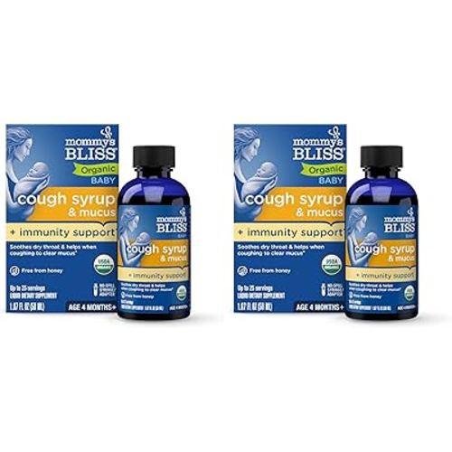 Mommy's Bliss Organic Baby Cough Syrup and Mucus + Immunity Support, Contains Organic Agave and Ivy Leaf, Made for Babies 4 Month+, 1.67 Fluid Ounces (Pack of 2)