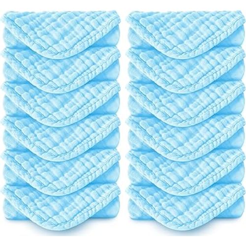 Muslin Burp Cloths 100% Cotton Large 20''x10'' Extra Soft and Absorbent Baby Wash Cloths Spit Up Rags - Baby Burping Cloth for Boys Girls Items(12 Pack Aquamarine)