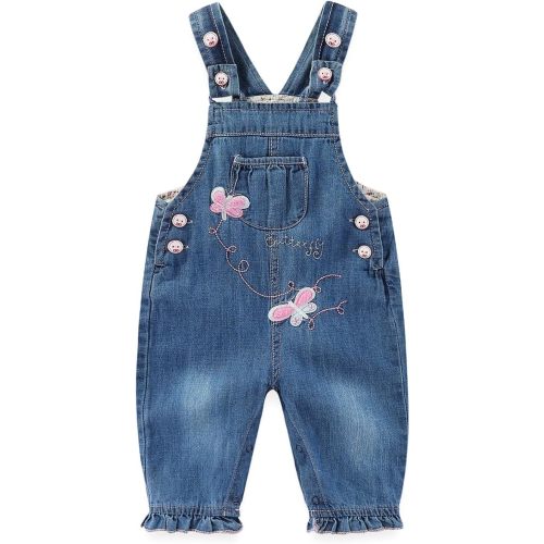 Peacolate 3Months-3Years Baby Girls Denim Overalls Toddler Girls Embroidery Butterfly Bib Pants Jeans Jumpsuit