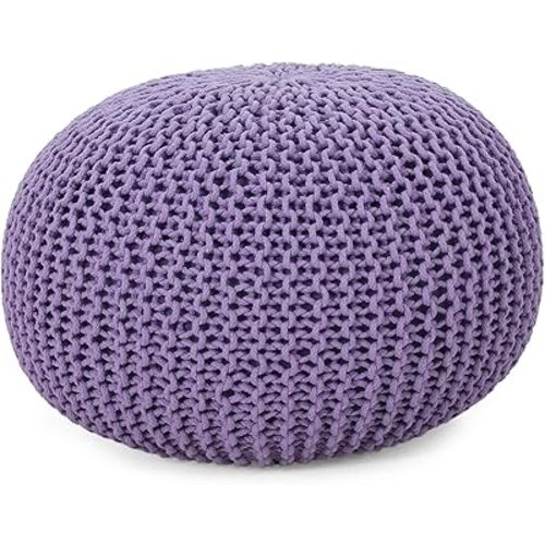 Christopher Knight Home Belle Knitted Cotton Pouf, Lavender