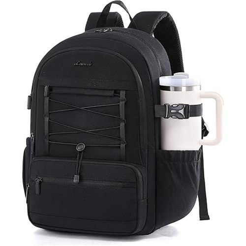 LOVEVOOK School Backpack for Teen Girls, Large Capacity College Student Backpacks with Water Bottle Holder, Cute Laptop Backpack Purse for Women, Lightweight Casual Travel Backpack, Black
