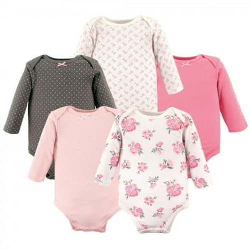 Hudson Baby Cotton Long-Sleeve Bodysuits, 5-Pack, Newborn- 24 Months