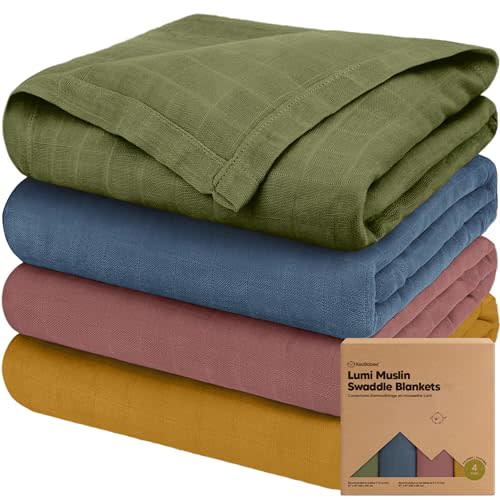 4-Pack Muslin Swaddle Blankets for Boys, Girls - Organic Baby Swaddles for Newborns, Soft & Breathable Receiving Baby Blankets for Girl, Boy, Neutral, Newborn Essentials Gift (Corals)