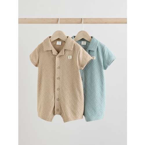 Blue/Neutral Textured Baby Rompers 2 Pack