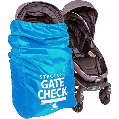 J.L. Childress Gate Check Bag for Single & Some Double Strollers - Travel Bag for Airplane, Fits Most Standard Baby Strollers, Airport Accessories Gate Check, Flying Essentials - Neon Blue