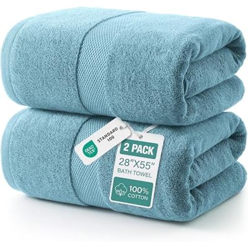 ecolook 2 Pack 100% Cotton Bath Towels, 28 x 55 Inches, Soft