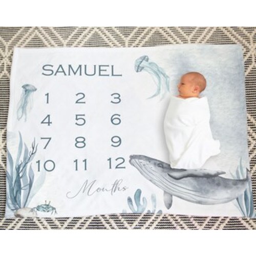 Under the Sea Milestone Blanket, Whale Baby Gift, Ocean Milestone, Boy Monthly Blanket, Expecting Mom Gift, Baby Growth Tracker - Deep Ocean - Etsy