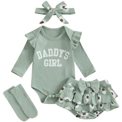 Aunties Bestie Baby Clothes Daddys Girl Newborn Short Sleeve Romper Daisy Skirt Shorts 3Pcs Set Infant Spring Outfit