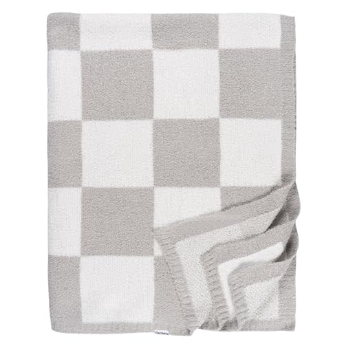 Gerber Unisex Baby Cozy Soft Silky Mink Checkerboard Grid Blanket, Tan Check, One Size