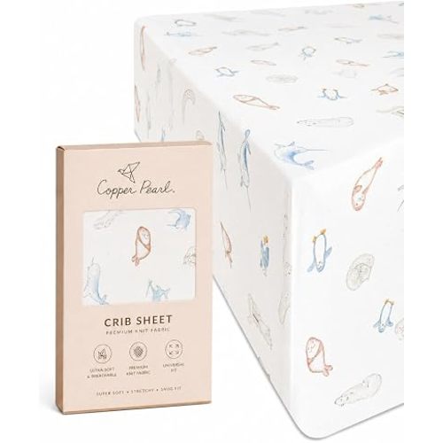 Premium Knit Baby Crib Sheets for Boys and Girls by Copper Pearl: Breathable and Soft, Fitted Crib Sheets for Standard Baby Mattresses, Crib Sheet for Registry or Shower Gift, Arctic Wonder