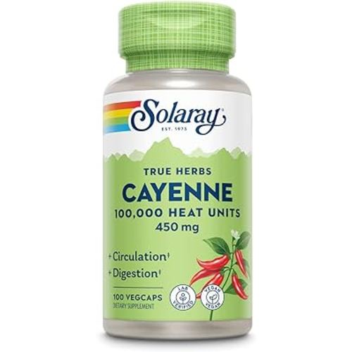 Solaray Cayenne 100,000 Heat Units - Cayenne Pepper Capsule Supplement for Women & Men, Capsaicin Supplements, Health and Wellness Support - 100 VegCaps