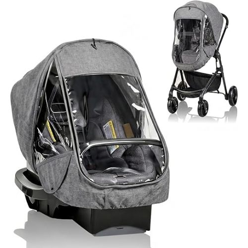 Baby Car Seat Cover Compatible with Evenflo, Breathable Infant Car Seat Rain Cover Fit for LiteMax, Windproof Baby CarSeat Canopy with Clear Window Sunshade and Mesh Cover for Travel & Outdoor Use