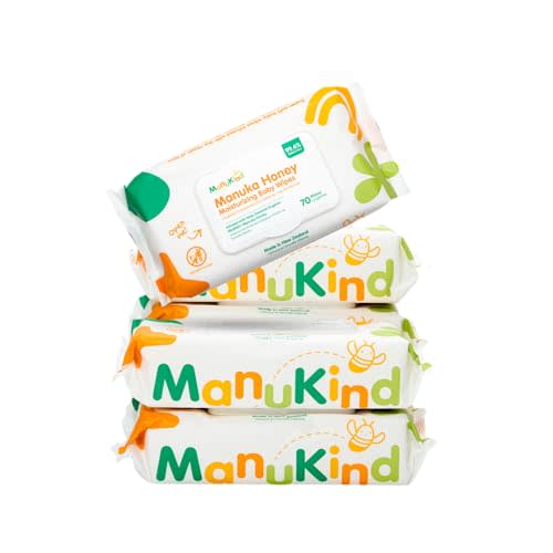 ManuKind Manuka Honey Infused Baby Wipes, Ultra Gentle, 100% Bamboo Fiber, Soft Comfort for Sensitive Skin, Dermatologist Tested, Made in New Zealand, 70 x 6 Bags