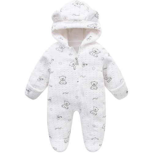 Fairy Baby Newborn Baby Bear Suit Thin Fleece Footie Romper Snowsuit Hooded Jumpsuit Bodysuit Winter Clothes Boy Girl 0-12M