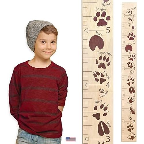 Headwaters Studio Safari Height Growth Chart - Nursery Animal Tracks Wall Decor, Wooden Growth Chart, Height Chart for Kids, Growth Chart for Wall, Baby Height Growth, Growth Record, Height Ruler