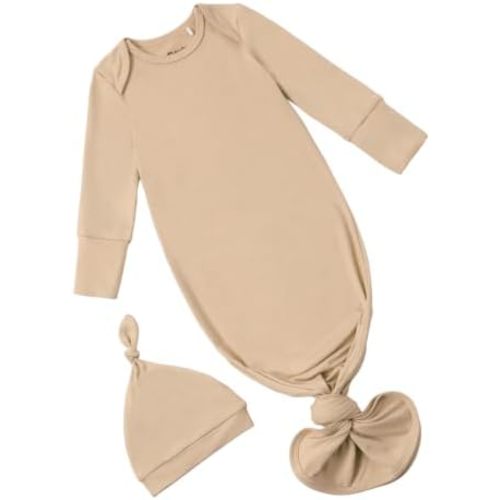 PATPAT Baby Sleeper Gown with Hat for Newborn, Knotted Baby Gown with Fold-Over Mittens for Infant Girl Boy Home Coming Gift