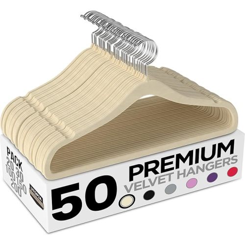 Utopia Home Velvet Hangers 50 Pack - Non-Slip Suit Hangers with 360 Degree Rotatable Hook - for Pants, Coats, Shirts & More (Ivory)