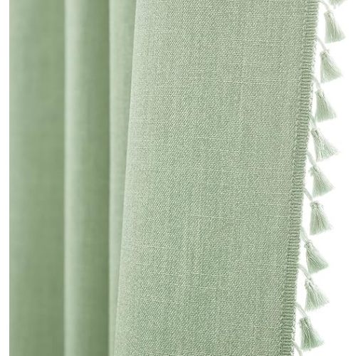 LIMON HOME Sage Green Curtains Blackout for Living Room,Light Green Curtain with Tassels Room Darkening Thermal Insulated Soundproof Grommet Window Treatments Drapes 52W x 84L