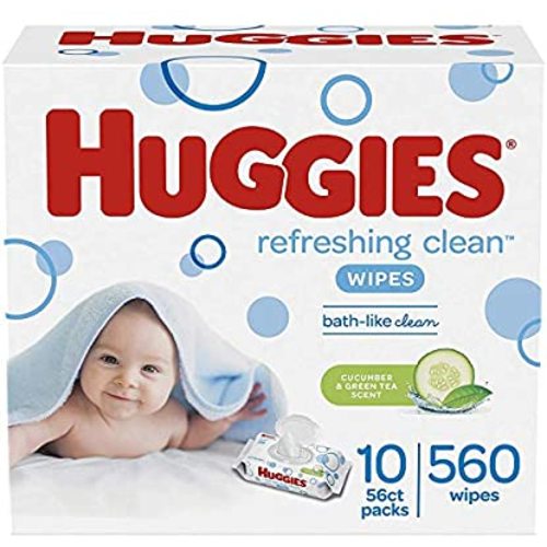 Huggies Natural Care Refreshing Baby Wipes, Scented, 10 Flip-Top Packs (560 Wipes Total)
