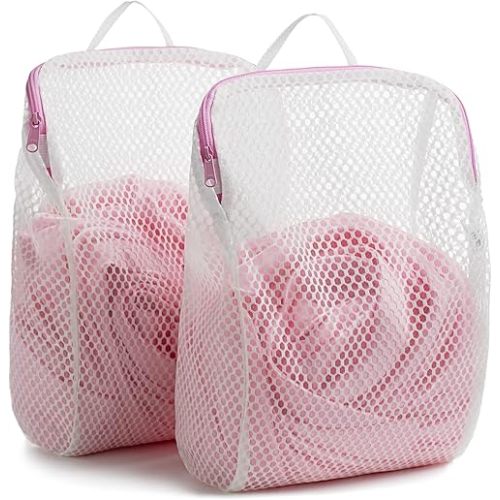 COMLIFE Set of 2 Delicates Honeycomb Mesh Laundry Bag, Use YKK Zipper, with Handle, Extra Large Opening, Baby Products, Face Cleansing Pads,Socks, Fine Knitwear Mesh Wash Bags (Pink)…