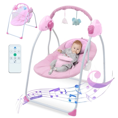 HENG Co. Baby Swing, Portable Compact with Toy, Unisex, 0-36 Months Newborn,Pink
