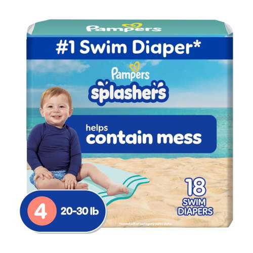 Pampers Splashers Swim Diapers, Size 4, 18 Count, Disposable Baby Swimming Pants, Leak Protection