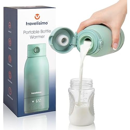 TRAVELISIMO Portable Bottle Warmer for Travel, Dual Heating Modes, Water & Breast Milk Warmer, Baby Bottle Warmer, Fast Heating & Long Battery Life, 17 Ounces Large Capacity, Chauffe Biberon Portatif