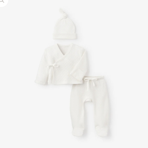 Organic Cotton Pointelle 3 Pc Preemie Layette Set w. Gift Box – Elegant Baby