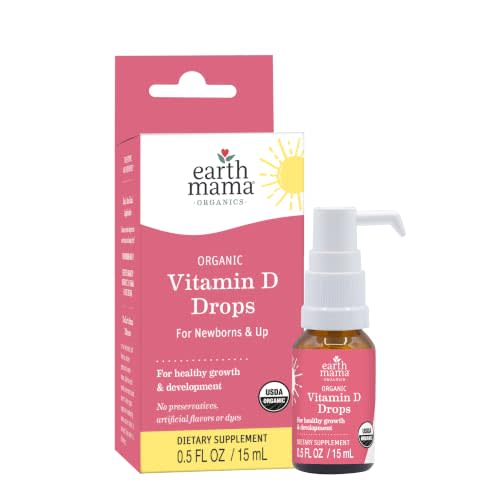 Earth Mama Organic Vitamin D Drops for Babies - 400 IU Vitamin D - 0.5oz | Organic Vitamin D Drops for Babies - 400 IU Per Serving - Liquid Vitamin D for Newborns Up to 12 Months