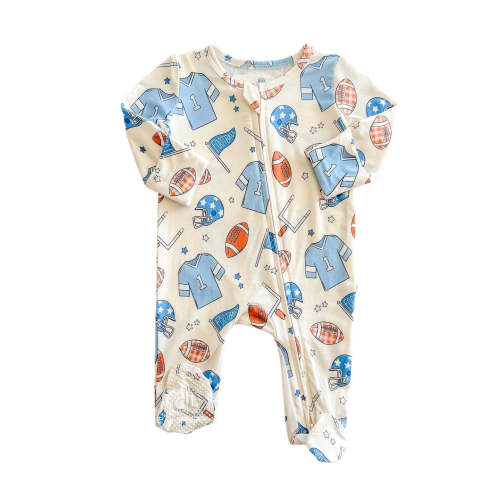 Bamboo Zipper Footie | Huddles & Cuddles Blue