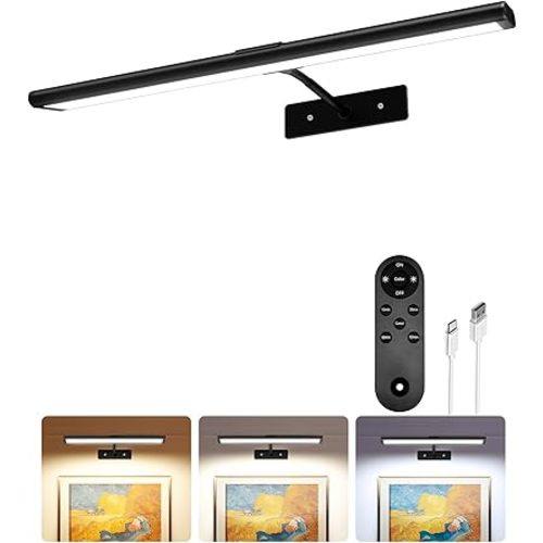 EZVALO Picture Light for Wall, 4800mAh Rechargeable Wireless Remote Battery Lights for Painting, 16In Dimmable Magnetic LED Art Display Light, Colors Temperatures, for Gallery, Living Room,Hallway
