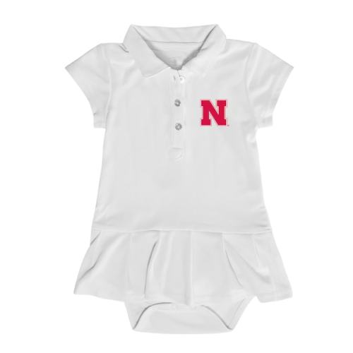 Girls Infant Garb White Nebraska Huskers Caroline Cap Sleeve Polo Dress