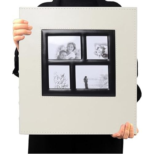 RECUTMS Photo Album 4x6 600 Pockets, Black Pages Leather Cover Large Capacity Picture Albums Holds 600 Horizontal and Vertical Photos (Beige)