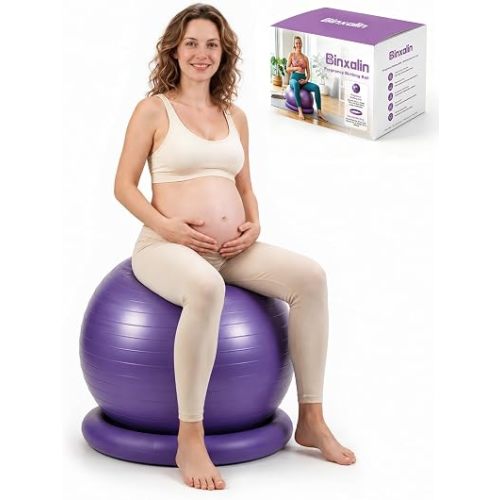 Anti-Burst Pregnancy Yoga Ball with Base, BPA-Free Birthing Ball