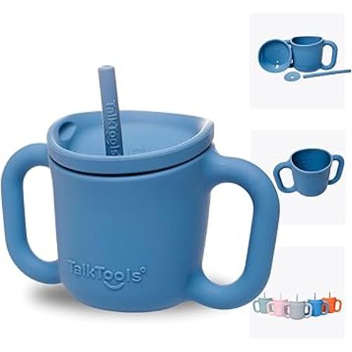 TalkTools ITSY Silicone Training Cup – Mini Straw Cup for Baby - Anti Leak, Spill Proof and BPA Free Cup with Straw Insertion for Kids (Ocean)