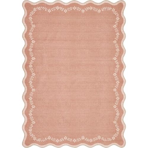 GarveeHome 5x7 Scalloped Area Rug Floral Washable Bedroom Living Room Rug