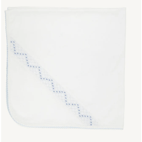 Sweetly Smocked Blessing Blanket - Worth Avenue White with Buckhead Bl