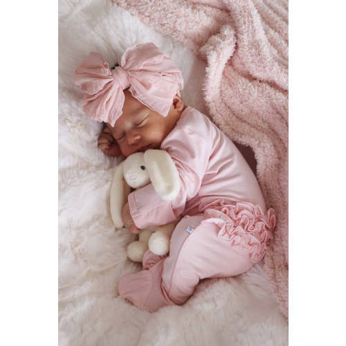 Baby Pink Bamboo Ruffle Zipper Footie