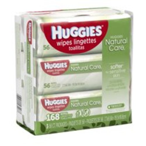 HUGGIES Natural Care Baby Wipes, Sensitive, 3 packs of 56, 168 Ct