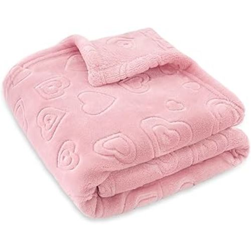 BORITAR Baby Blanket with Heart Design for Girls Ultra Soft Fleece Warm and Lightweight Blankets for Infant Toddler Newborn, 30x40 Inch, Blush Pink