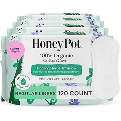 The Honey Pot Company - 120 ct - Herbal Everyday Panty Liners for Women - Infused w/Essential Oils for Cooling Effect & Organic Cotton Cover - Feminine Care