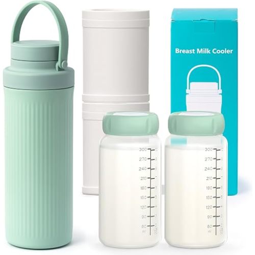 Portable Breast Milk Cooler Bottle, 22oz Breastmilk Storage Chiller for Baby Travel, Insulated Nursing Bottle Container with 2pcs 11oz Bottles, 24H Cooling Gift for New Moms Mothers Outdoor