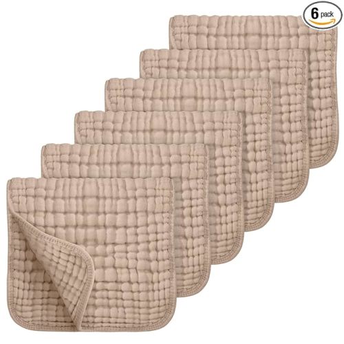 Looxii Muslin Burp Cloths 100% Cotton Muslin Cloths Large 20''x10'' Extra Soft and Absorbent 6 Pack Baby Burping Cloth for Boys and Girls (Brown)